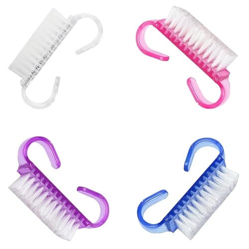 Image of Nail Brushes For Cleaning Nails, 4 Pcs Nail Brushes With Plastic Handle, Nail Cleaning Brush With Soft Bristles, For Hands Feet Nails Nail Art Salon (Purple, Pink, Blue, Transparent)