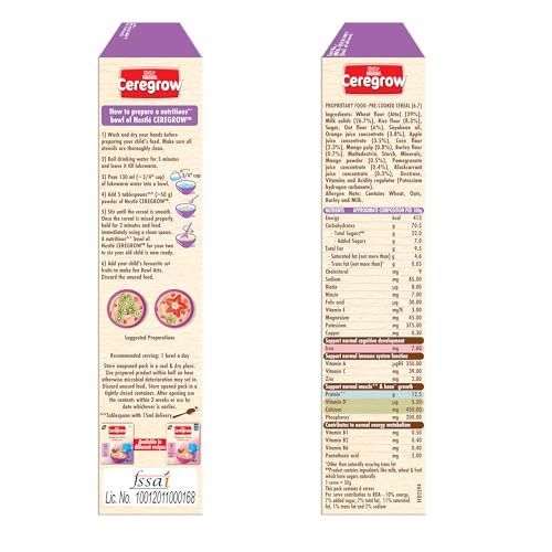 Image of CEREGROW Multigrain Cereal with Milk & Fruits, From 2-6 years, With Iron, Protein, Calcium, 19 Nutrients, Instant Cereal, 300g, Bag-in-box Pack