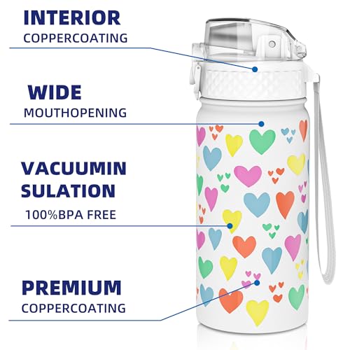 GOPPUS 420ml/14oz Kids Insulated Water Bottle with Straw Cute Double Wall Stainless Steel Child's Small Flask Vacuum Insulated Steel Metal Leak Proof Drink Flask Boys Toddler Girls Bottles BPA-Free - Image 4