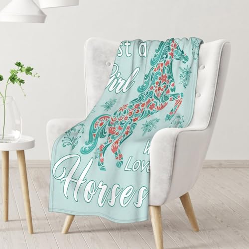 Mercuryelf Horse Blanket Gift - 60x80 Inches Trendy Throw Blankets for Girls - Mint Green Soft, Fuzzy & Warm Throws for Bed, Couch