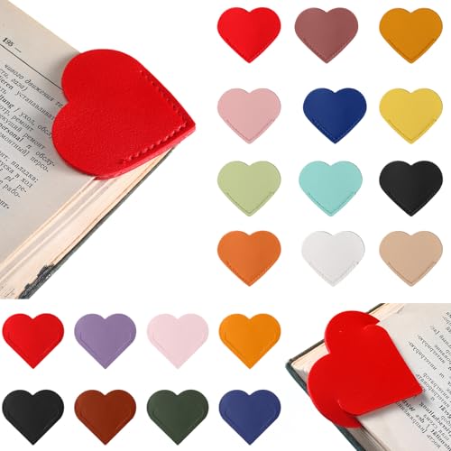 Resurhang 104 Pcs Leather Heart Bookmarks Page Corner Flower Heart Corner Bookmark for Women Back to School Gifts Handmade Reading Book Marks for Reading Lovers Book Club Party Teacher (Solid Color)
