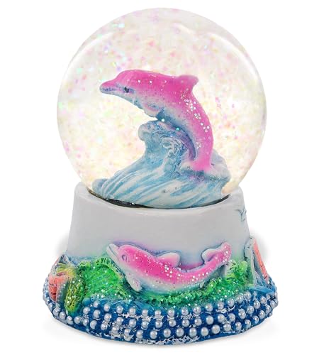 CoTa Global Dolphin Neon Snow Globe Decor - Elegant Pink Sparkle Glitter Inside The Snow Globe Figure, Animal Figurines for Kids and Adults, Collectible Snow Globes for Birthday, Christmas - 45 mm