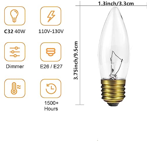 Bubyvv WEEOYHF 40W Equivalent Incandescent Torpedo Tip Chandelier,Incandescent Light Bulb, Clear Finish, Decorative, Chandelier F Type Flame Tip thumb #1