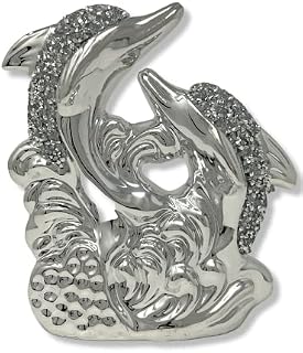 Silver Sparkle Ornament Bling |Dolphin scrupture Animal Statue Figurine Accessories For Living Room Office Home Bathroom Decoration | Crushed Diamond Gifts Display | Wedding Anniversary Present Gift