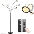 LED Arc Floor Lamp with Remote, 2250LM Dimmable Floor Lamp with Timer, Adjustable Colors, Brightness & 5 Adjustable Arms,Multi-Head Tall Tree Standing Lamp for Living Room Bedroom Corner Office, Black