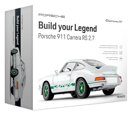 FRANZIS 67267 – Porsche 911 Carrera RS 2.7 – Build Your Legend – Kit Dettagliato con modulo Audio, Illuminazione a LED, Libro di accompagnamento