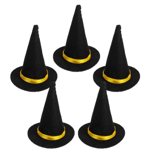 TEHAUX 6Pcs Mini Felt Witch Hats Black Halloween Decorations Wine Bottle Decor Diy Craft Accessories 2.75X3.15 Inch Reusable Party Supplies