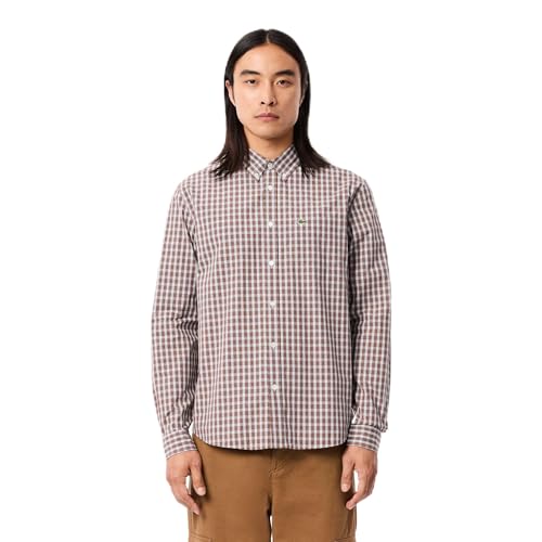 Lacoste Camisa masculina de popelina xadrez, Mirra/Multico, GG