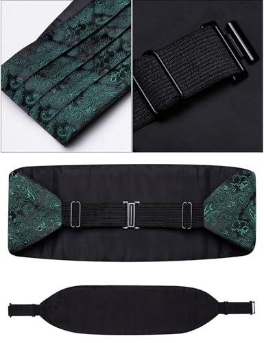 Image of Paisley Floral Tuxedo Cummerbund Bow Tie Pocket Square Set for Men
