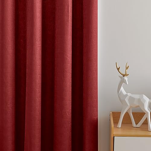 Image of Deconovo Fashionable Rod Pocket Blackout Curtains Room Darkening Curtains Window Treatments Shade Curtains for Study （7 Feet-Door） 52W x 84L Inch True Red 2 Drapes