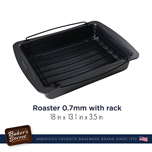 Baker's Secret Roaster With Rack 18"X13", Heavy Gauge Carbon Steel Roaster With Floating Rack, Turkey Roasting Pan With Rack, Dishwasher Safe Kitchen Accessories - Essentials Collection #TOP1