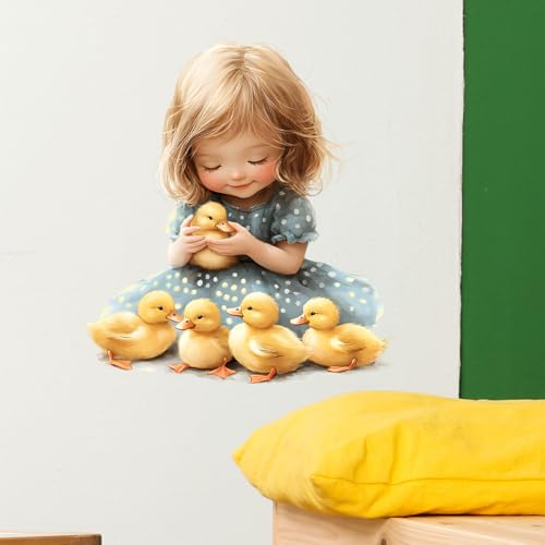 Vinilo Decorativo Infantil con Niña y Patitos