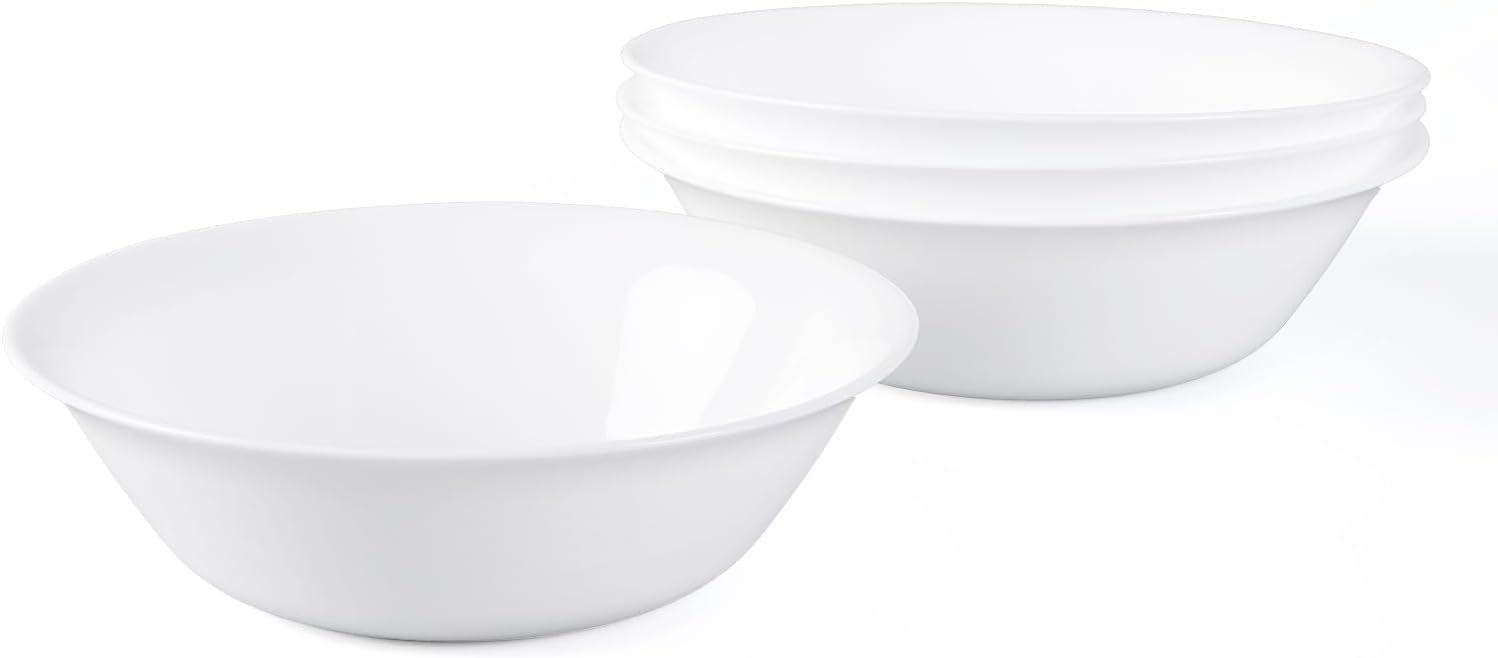 LaGlint 14 OZ (16 OZ MAX) White Opal Glass Cereal Bowl Set of 4, 6.5 inch Dishwasher & Microwave Safe Round Bowls for Soup, Salad and Rice