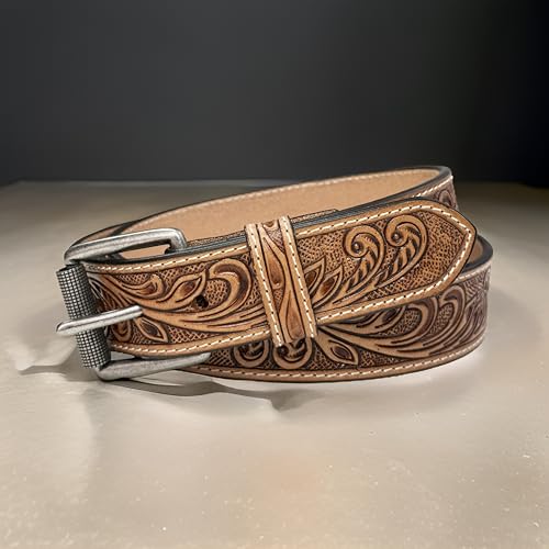 Western Belt for Men Full Grain One Piece Leather Handmade Belt with Buckle 1.5” Wide Tooled Embossed4