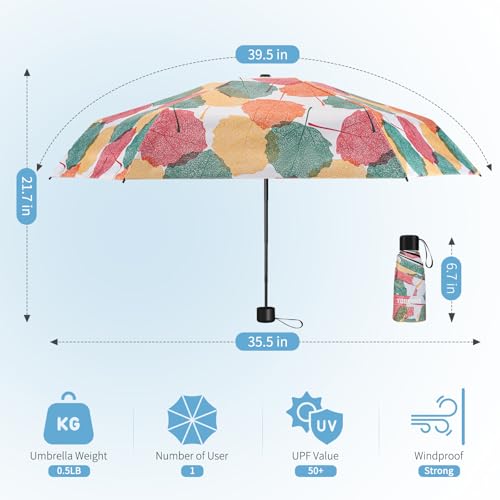 Yoobure Small Mini Umbrella with Case Light Compact Design Perfect for Travel Lightweight Portable Parasol Outdoor Sun&Rain Umbrellas