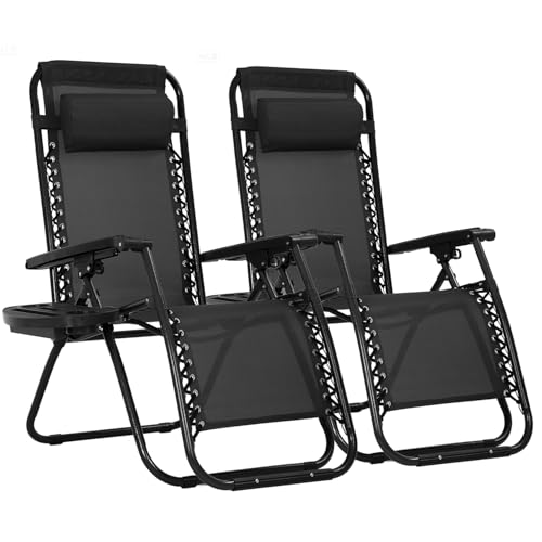 PayLessHere Lounge Chair Set of 2 Adjustable Zero Gravity Chair Beach Chair Folding Lawn Patio Chair...
