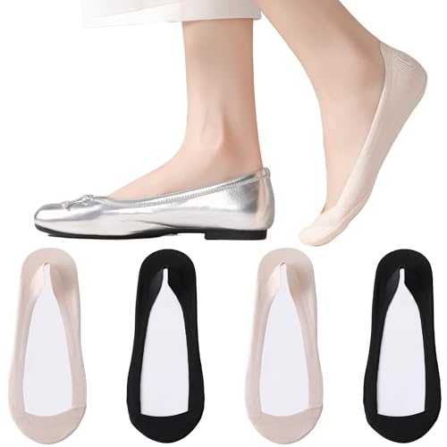 JORMATT No Show Socks Womens Ultra Low Cut Liners Dress Footies For Flats Non Slip Thin Invisible Socks Loafers 4 Pairs