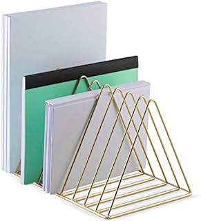 Desk Organizer - Magazine Holder, File Organizer for Desk | Book Holder, Mail Sorter, Office Organizer, File Folder Organizer - Desktop file Organizer | The Wire Collection, Gold