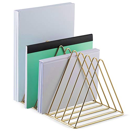 Mindspace Triangle File Holder | Mail Sorter, Book Holder, Home Office Organizer | Gold File Organizer for Desk, Wire Collection