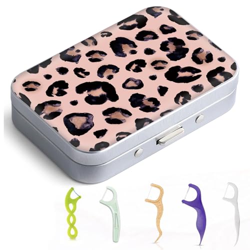 Image of Dental Floss Portable Case, Easy to Store Floss Picks of Various Sizes, Portable Dental Floss Dispenser is Perfect for Travelling, Hotels, Dinners, Appointments.Leopard Print