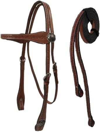 Tahoe Tack Hand-Tooled Barbwire Leather Western Browband Horse Headstall with Matching Split Reins