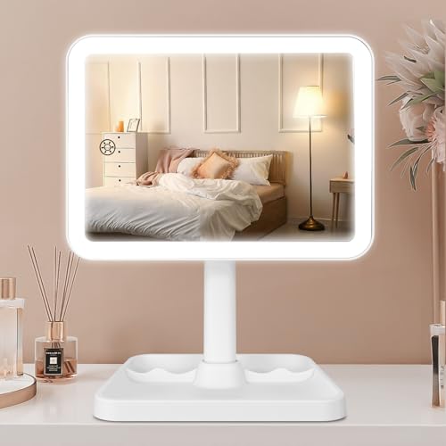 FASCINATE Rechargeable Makeup Vanity Mirror with Lights, Light Up Vanity Mirror for Dressing Table Bathroom Desk, Dimming Touch Sensor Portable Travel Mirror (L3C_White)
