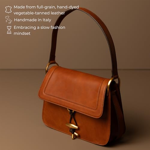 Image of Time Resistance Leather Shoulder Bag - Full-Grain Leather Handbag with Toggle Closure - Elegant Handbag for Women