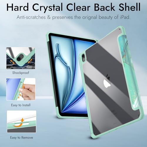 Image of Robustrion Cover for iPad Air 13 inch M4 /M3 /M2 (2026 /2025 /2024) Cover Case with [Pencil Holder] [Transparent Back] Hybrid Case Cover for iPad Air 13 inch [Auto Sleep Wake Support] - Marble Green