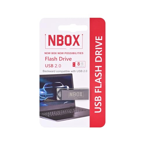 Image of NBOX USB Flash Drive 2.0, 8GB, Silver Metal Body, High Speed Pendrive with Keyring Loop