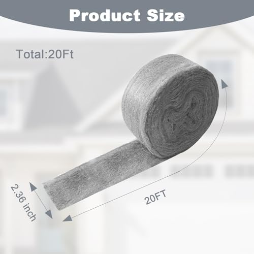 Stainless Steel Wool, 20FT Steel Wool Fill Fabric Roll for Holes, Wall, Garden, Kitchen, Pipeline in Garage