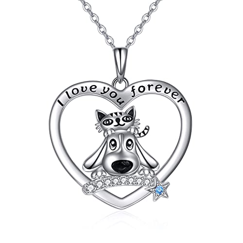 Joerph Bff Cat And Dog Necklace For Women 925 Sterling Silver Cat Dog Necklace Pet Heart Pendant Jewelry Birthday Valentines Day Gifts For Women Girls Kitty Puppy Lovers #TOP5