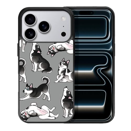 FINCIBO Anti-Scratch Soft Rubber Protective Shockproof Slim Case Cover Compatible with Apple iPhone 17 Pro 6.3 inch 2025 - Siberian Husky Funny Playful Postures