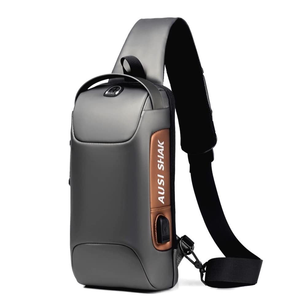 ZYINGAnti theft Crossbody Sling bag,Shoulder Backpack,Lightweight Chest Daypack with USB Charging Port,Fit for 9.7'' ipad, Grey-2, 12.6 in x 6.7 in x 3.5 in, Daypack Backpacks