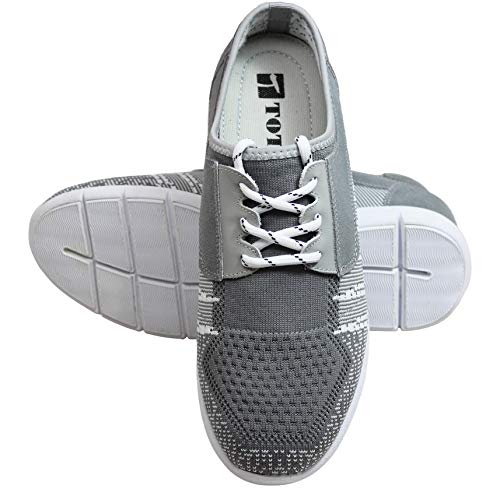 Toto Men's Invisible Height Increasing Elevator Shoes - Grey/White Knitted/Suede Lace-Up Lightweight Trainer Sneakers - 2.8 Inches Taller - D62108 - Size 13 D(M) Us #TOP5