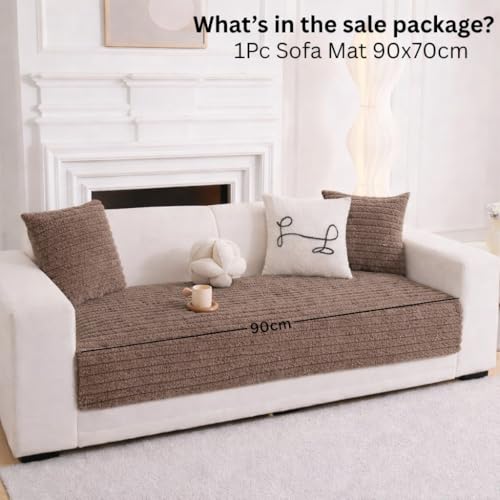 Image of HOMETHREADS 600GSM Thick & Soft Rabbit Fur Plush Sofa Cover-Luxurious Cozy Slipcover, Washable & Pet-Friendly, Anti-Scratch Protector for Sofas (Khaki, 1 Seater Large| 90x70cm)