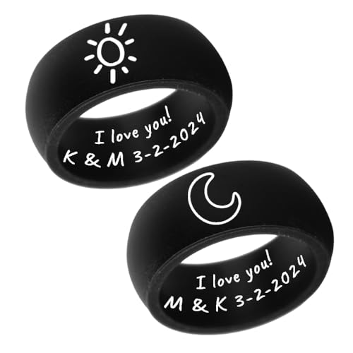 2Pack Customize Wedding Band Promise Egagement Rings For Him Her Couple Silicone Rings 8mm Black&Black Dome Comfort Fit Silica Gel Rings,Wedding Gifts For Husband