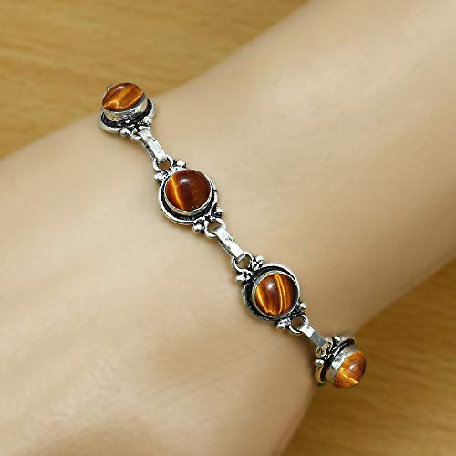Sterling Silver Jewelry Natural Tiger Eye Bracelet For Women, Tiger Eye Boho Bracelet, Handmade Tiger Eye Bracelet, Brown Stone Bracelets For Women #TOP4