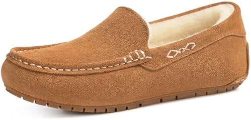 KIDMI Women's Genuine Suede Moccasin Slippers Fluffy Cozy House S...