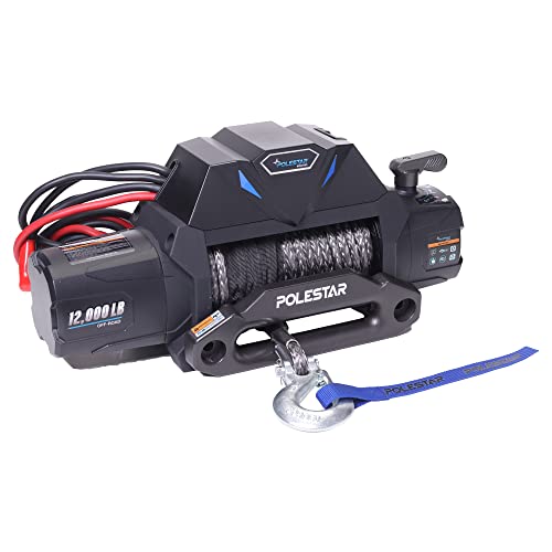 POLESTAR 12V DC 12,000 lb Electric Winch with Waterproof Synthetic Rope 3/8" Diameter x 82' Length, Wireless Remote Control - Image 2