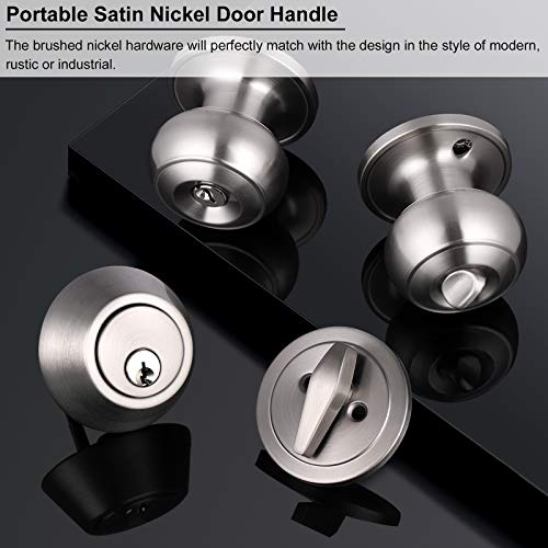 Decoriten Brushed Nickel Single Cylinder Handleset Combo Pack, Keyed Alike Entry Knobs With Deadbolts, Exterior/Interior Hardware For Outside Gate And Front Door, Pack Of 1 - Keyed On One Side #TOP2