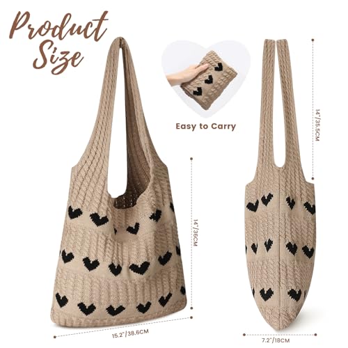 Image of Pleneal Crochet Tote Bag, Mesh Beach Bag, Knitted Shoulder Beach Bags for Women Vacation Aesthetic Hobo Tote Bags