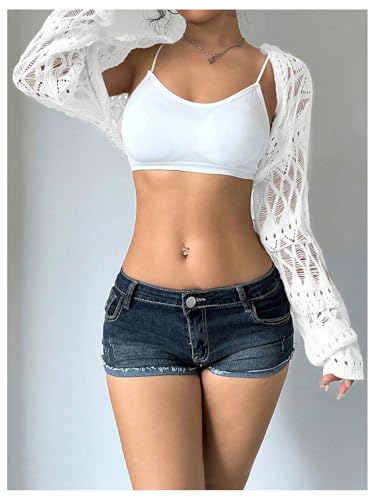 Image of Verdusa Crochet Cropped Shrugs For Women Y2K Lightweight Cardigan Bolero Shrug Hollow Out Knit Top