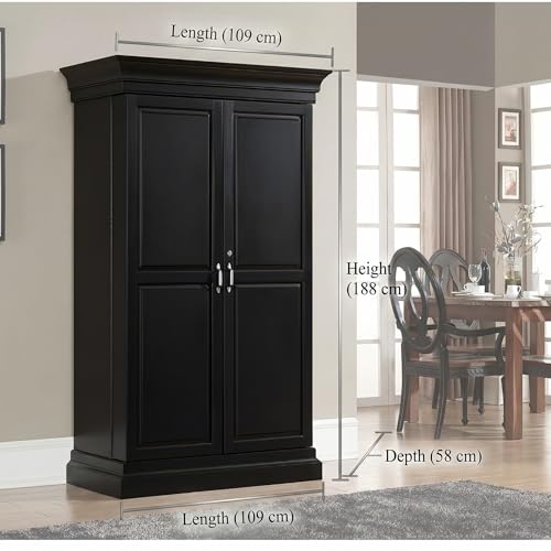 Image of APRODZ Solid Mango Wood Bar Cabinet for Home and Bar | Nucla Style Wooden Wine Storage Rack with Drawer, Glass Holder & Bottle Organizer Drink Wine Rack Organizer for Living Room,Black