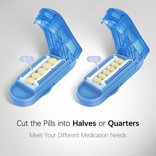 Image of Pill Cutter Splitter for Small and Tiny Pills, Pill Splitter for Multiple Pills at a Time with Centering Device and Stainless Steel Blade (Blue)