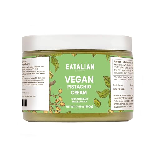 Image of EATALIAN by AMZ BETTER Vegan Pistachio Cream, 17.63 oz / 500 gr, Delicious vegan spread with a uniquely sweet taste, Ideal on bread, Perfect with ice cream, Excellent for Dubai Chocolate, Made in Italy