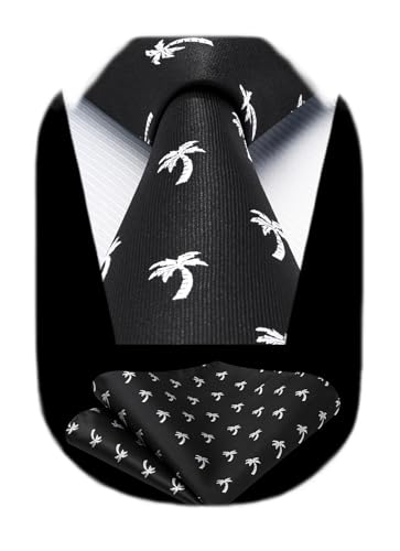 Image of HISDERN Ties for Men Classic Animal Tie and Pocket Square Set Jacquard Woven Silk Neckties Handkerchief Wedding Party