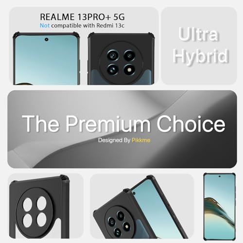 Image of Pikkme Crystal Clear Transparent Back Cover | Ultra Hyrbid | Full Camera Protection | Raised Edge | Bumper Case for Realme 13 Pro 5G / Realme 13 Pro Plus 5G (Black)
