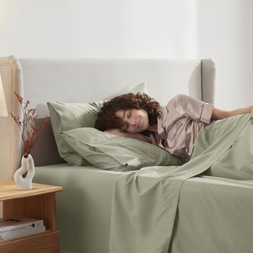 Image of Nestl Full XL Bed Sheet Set - Light Green - 4-Piece Deep Pocket | Instantly Soft, Night-One Ready (No Wash Required). Fits 16-Inch Deep Pockets, 360-Degree Elastic Grip