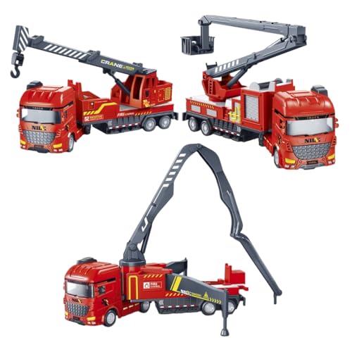 Image of Excavator and Military Tank, Manual Push Power Large Transport Trailer Vehicles Truck Toys Alloy Diecast Truck Set Toy Best Birthday Gift for Kids (Fire Resque Truck Set)