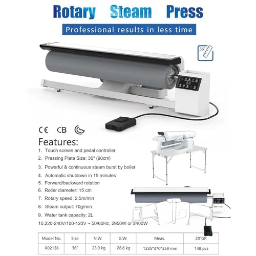 Stiratrice rotativa commerciale con pedale e vapore continuo, ideale per pressare tessuti e cura professionale dell'indumento
